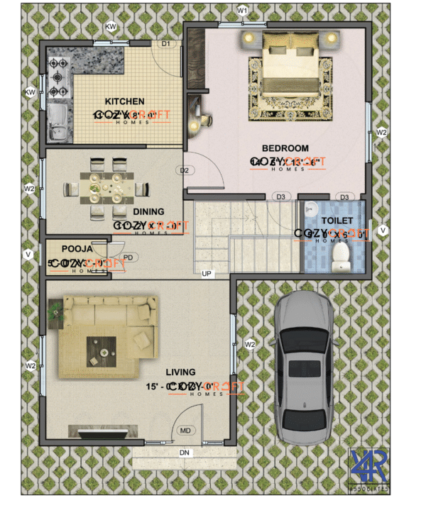 3BHK Villa Design – East Facing 20x50 Vastu-Friendly Layout | CozyCraft Homes - Image 2