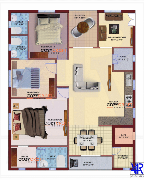 2BHK Duplex House Plan – Vastu Compliant North Facing 30x50 | CozyCraft Homes - Image 2