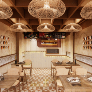 Cozzy Café 3D Interior Design – Warm & Inviting Café Concept by CozyCraft Homes