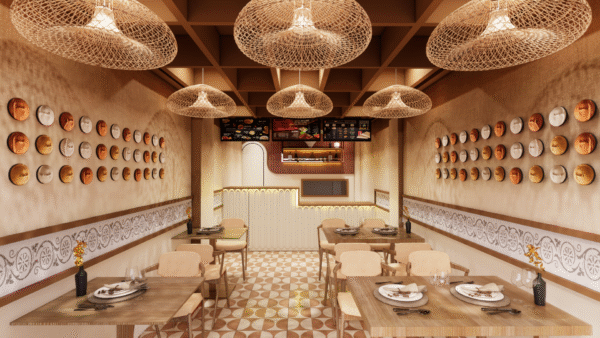 Cozzy Café 3D Interior Design – Warm & Inviting Café Concept by CozyCraft Homes