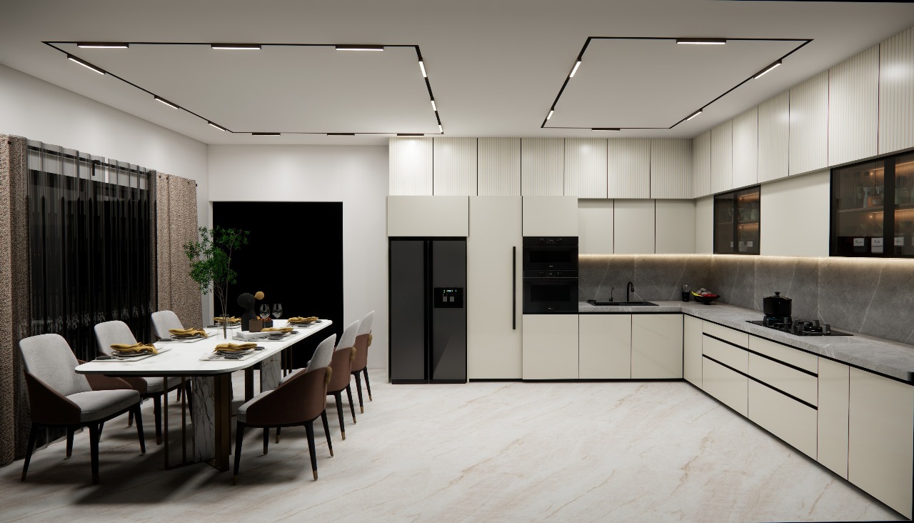 3BHK Farmhouse 3D Interior Design – Kitchen, Courtyard & Bedrooms | CozyCraft Homes - Image 3